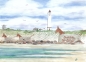 Preview: Postkarte DIN-A6 Aquarell Maritim Kunst Druck Kunstdruck Nordsee Dänemark Danmark  Blåvand Blavand Dünen Leuchtturm Maultiere Strand